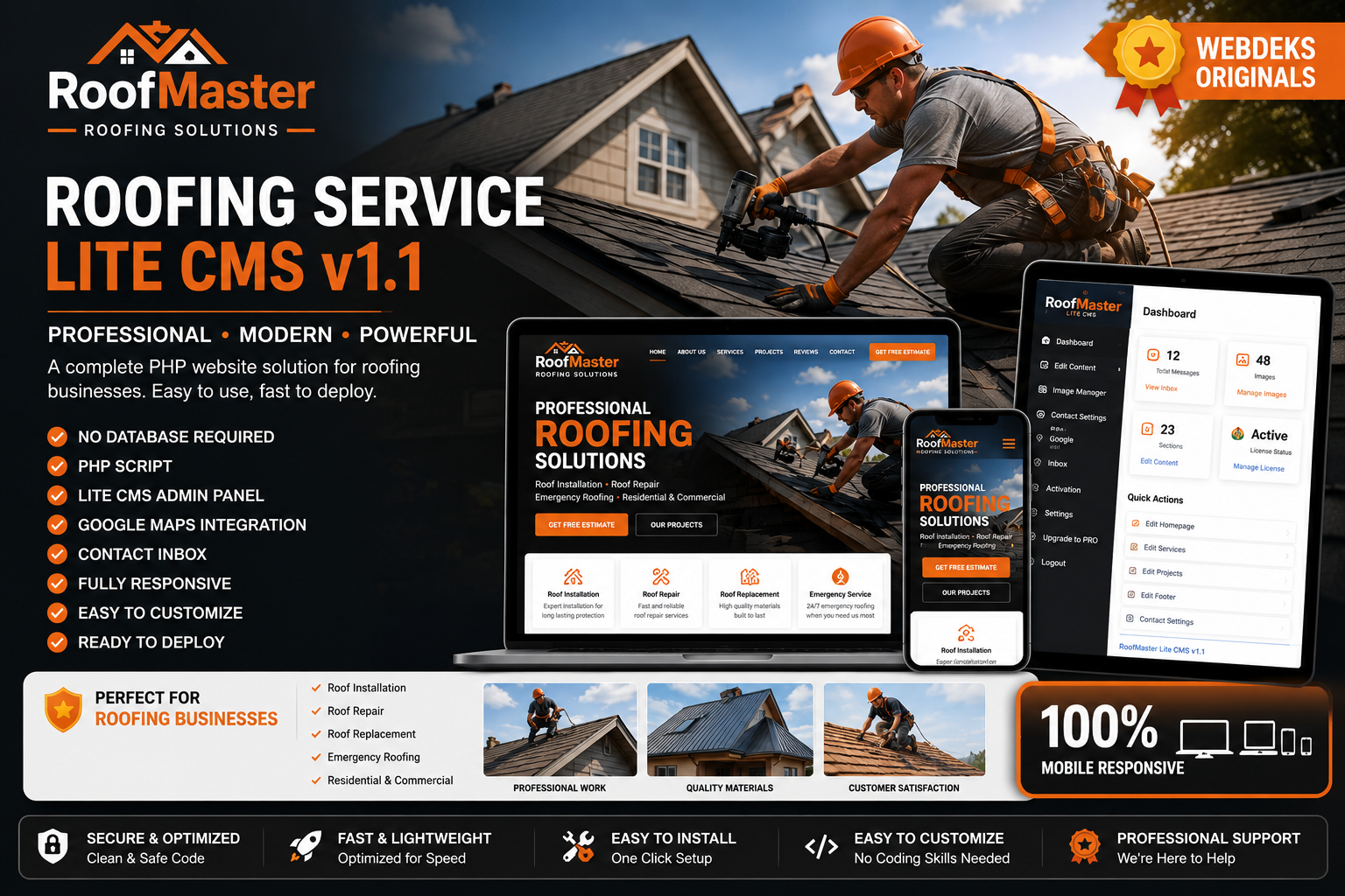 Roofing Service Lite CMS PHP Script v1.1 (No Database)