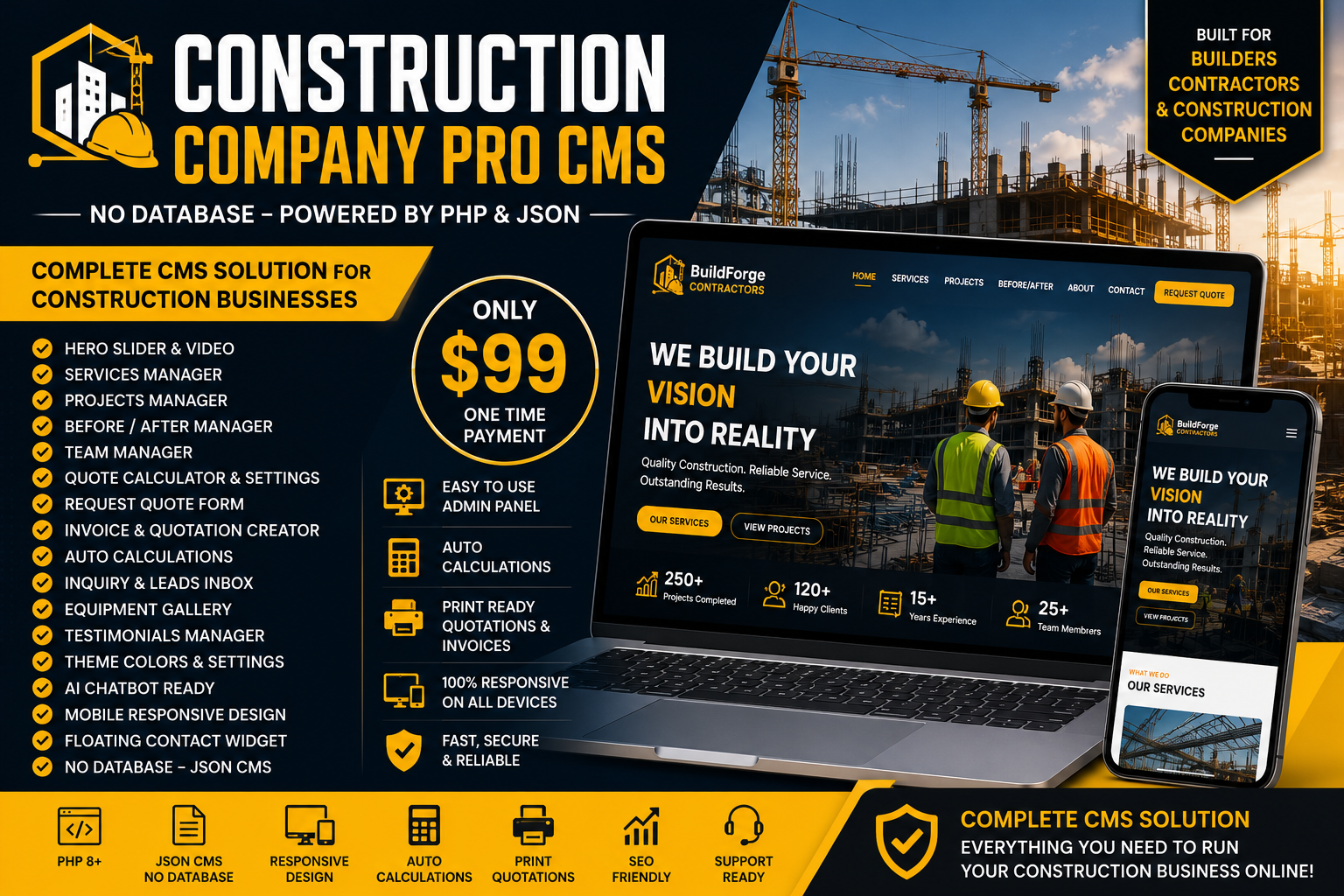 Construction Company Pro CMS (No Database PHP)